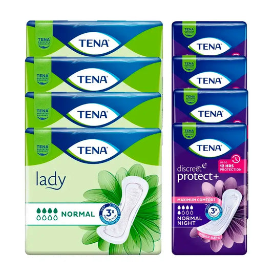 TENA Lady Normal 4 x 24 kpl + TENA Discreet Normal Night 4 x 10 kpl – 1 KUUKAUSI