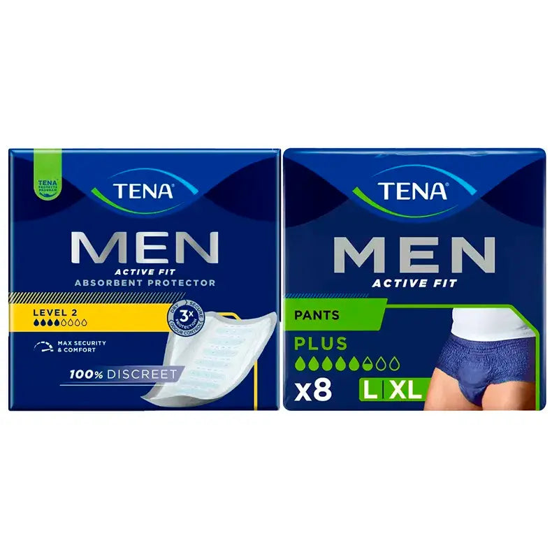 TENA Men Level 2 -inkontinenssituotteet 1 x 20 kpl + TENA Men Pants Active Large 1 x 8 kpl