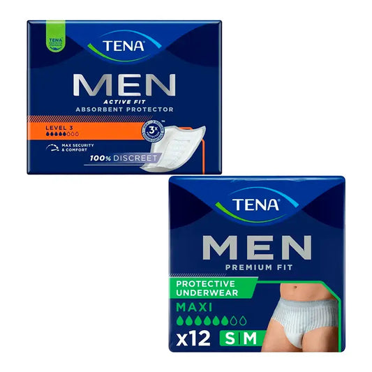 TENA Men Level 3 -inkontinenssituotteet 1 x 16 kpl + TENA Men Pants Premium Fit M 1 x 12 kpl