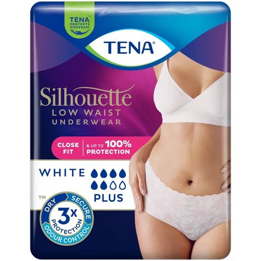 Tena Silhouette, valkoinen, matala vyötärö, koko M, 12 kpl