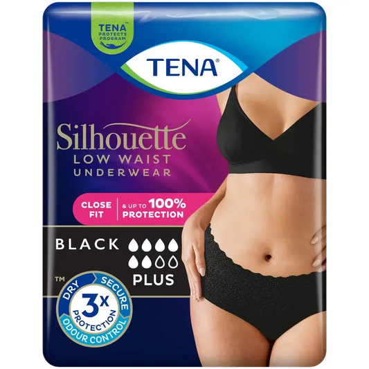 Tena Silhouette, musta, matala vyötärö, keskikoko, 12 kpl