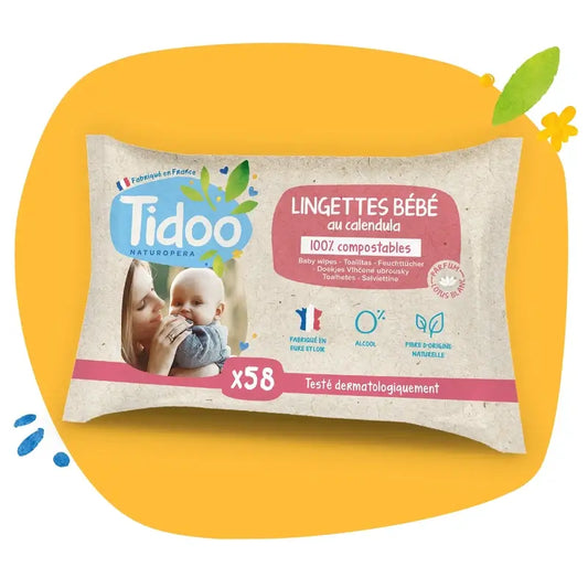 Tidoo-pyyhkeet, joissa on kehäkukkaa ja luonnonmukainen tuoksu, 58 kpl