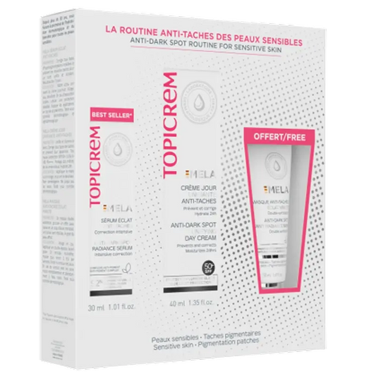 Topicrem Mela -paketti: seerumi 30 ml + päivävoide 40 ml + kasvonaamio 50 ml  