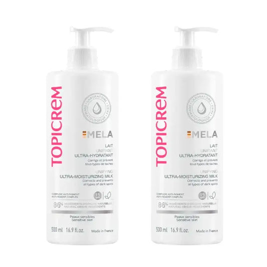 Topicrem Mela Ultra-kosteuttava vartalonhoitovoide, SPF 15, 2 x 500 ml:n pakkaus