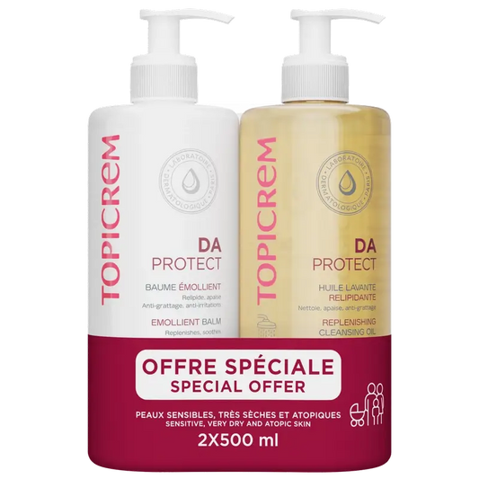 Topicrem Pack Da Protect Pehmentävä voide 500 ml + Puhdistusöljy 500 ml 50 % 