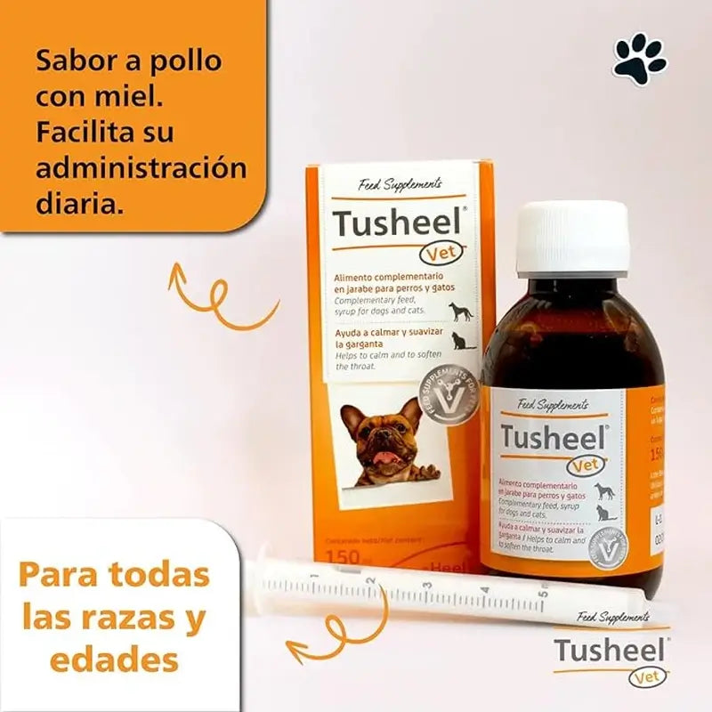Heel Tusheel -eläinlääke, yskänsiirappi koirille ja kissoille, 150 ml
