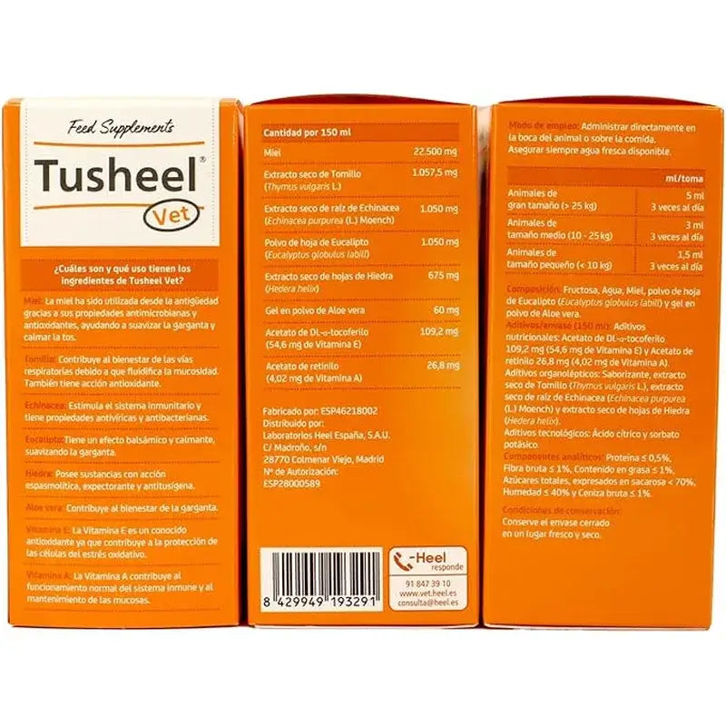 Heel Tusheel -eläinlääke, yskänsiirappi koirille ja kissoille, 150 ml