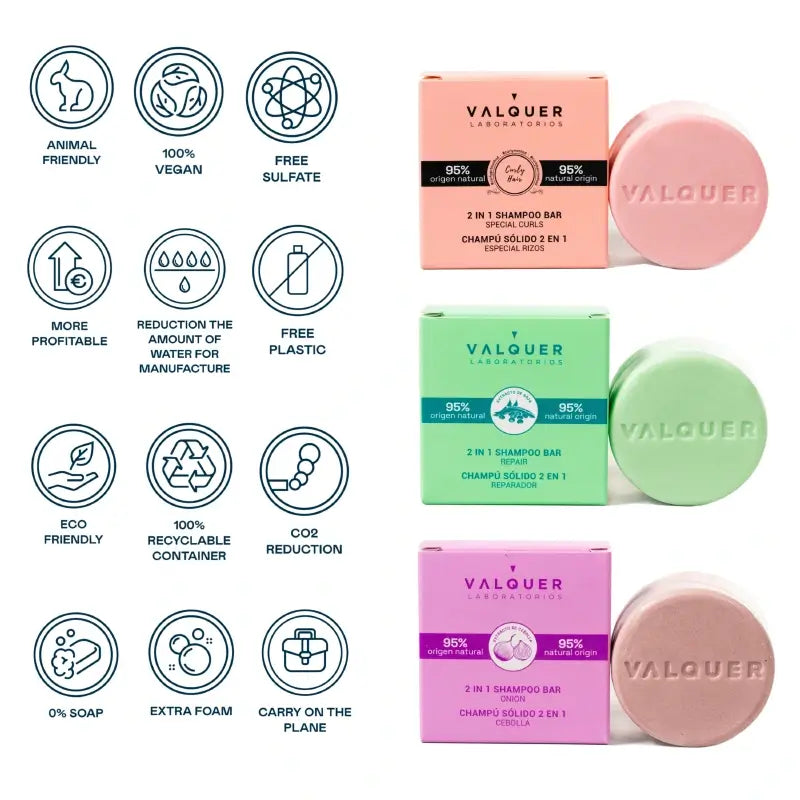 Valquer Hair Care 2-in-1-korjaava kiinteä shampoo, 70 g