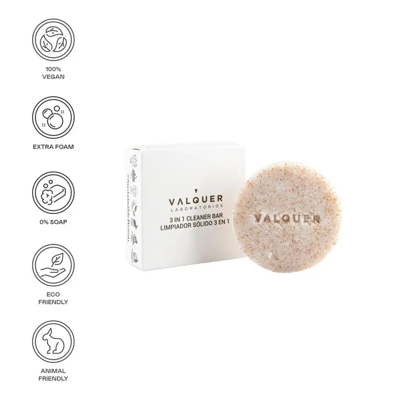 Valquer Skin Care Sugar 3-in-1-kiinteä puhdistusaine, 50 g