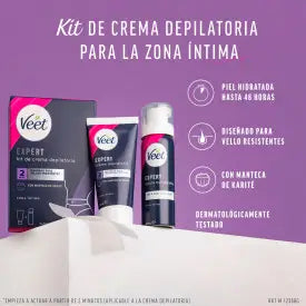 Veet Expert -karvanpoistopaketti intiimialueille, naisten karvanpoistovoide 50 ml ja vaahto 50 ml
