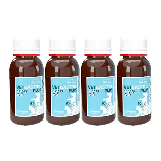 Vetgastril Plus -mahansuojavalmiste koirille ja kissoille, 4 x 50 ml:n pakkaus