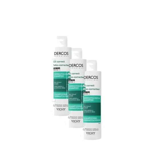 Vichy Dercos Technique Sebo Control -shampoo rasvaisille hiuksille 200 ml, 3 kpl:n pakkaus