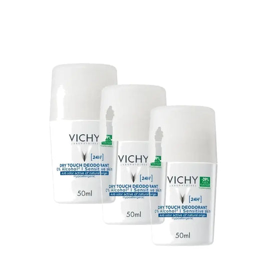 Vichy 24H Dry Touch -deodorantti, roll-on, 0 % alkoholia, 50 ml, 3 kpl:n pakkaus