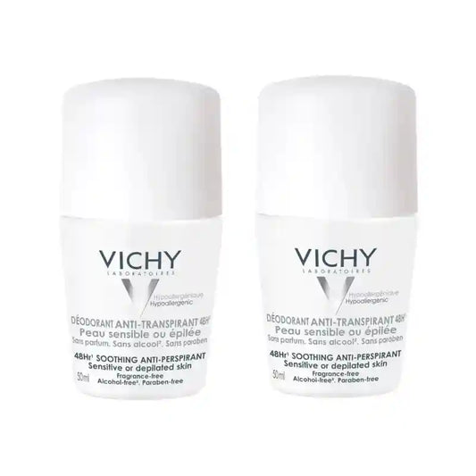 Vichy 48 tunnin tehokas antiperspirantti-deodorantti, roll-on, herkälle iholle, 2 x 50 ml 