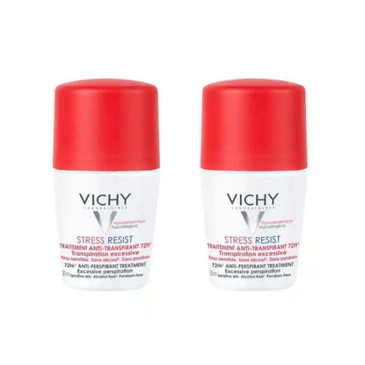 Vichy Stress Resist -deodorantti, 72 tunnin tehoinen intensiivinen hikoilunestohoito, roll-on, 2 x 50 ml 