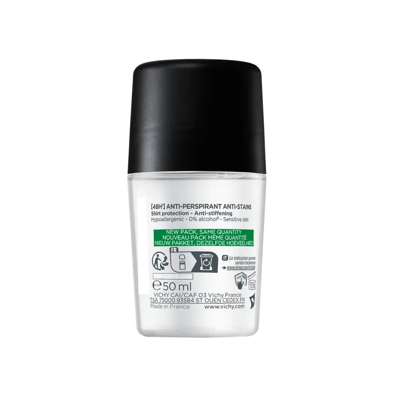 Vichy Homme 48H-deodorantti, hikoilua ja tahroja estävä roll-on, 50 ml