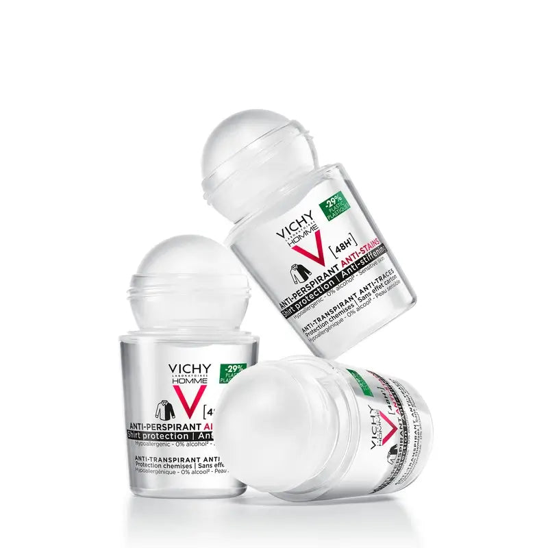 Vichy Homme 48H-deodorantti, hikoilua ja tahroja estävä roll-on, 50 ml