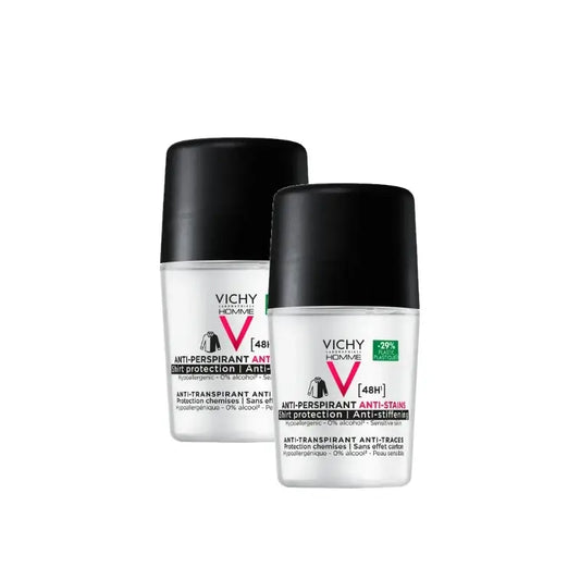 Vichy Homme 48H-deodorantti, hikoilua ja tahroja estävä roll-on 50 ml, 2 kpl:n pakkaus