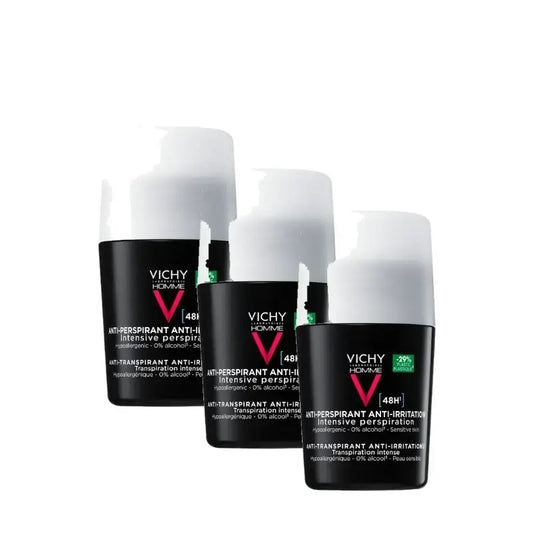 Vichy Homme 48H-deodorantti herkälle iholle, roll-on, 50 ml, 3 kpl:n pakkaus