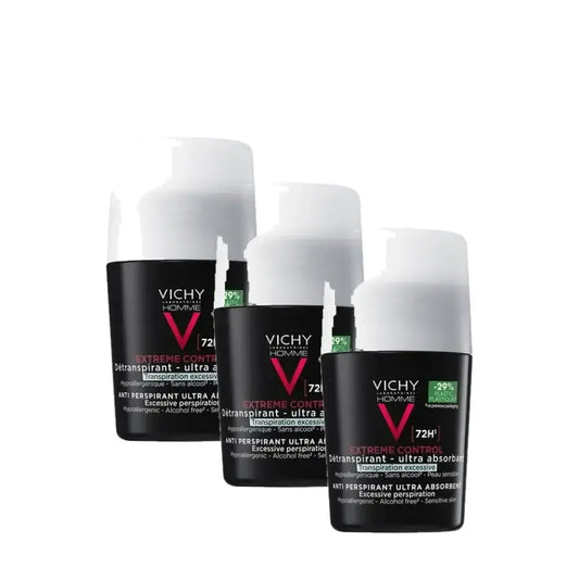 Vichy Homme 72 tunnin äärimmäisen tehokas hikoilua estävä deodorantti, roll-on, 50 ml, 3 kpl:n pakkaus