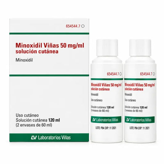 Minoxidil Viñas 50 mg/ml ihonhoitoon tarkoitettu liuos, 2 pulloa à 60 ml