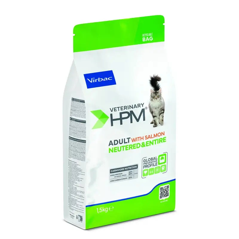 Virbac Hpm Adult Salmon Neutered & Entire kissanruoka 1,5 kg, kissanrehua