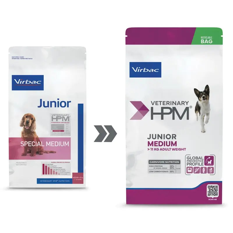 Virbac Veterinary HPM Junior Medium Dog, 3 kg, koiranruoka