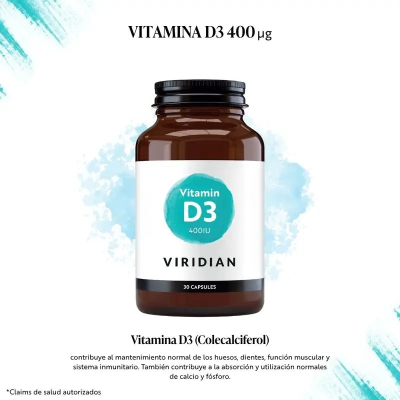 Viridian D3-vitamiini 400 IU, 30 kapselia.
