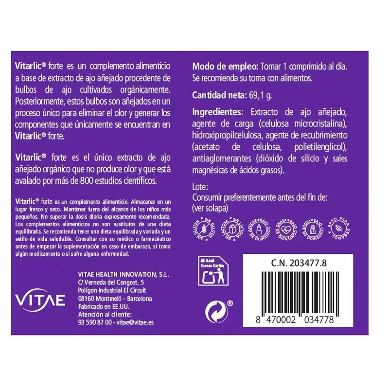 Vitarlic Forte 60 tablettia – Kypsytetty valkosipuli sydän- ja verisuoniterveyden edistämiseen