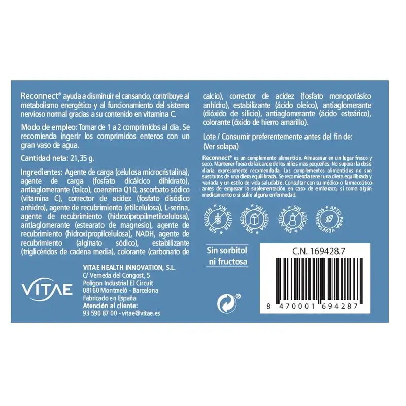Reconnect 30 tablettia – Sisältää NADH:ta, CoQ10:tä, seriiniä ja C-vitamiinia