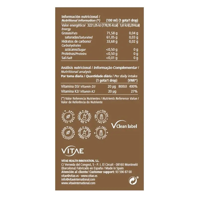 Vitae Vitamin D3K2 10 ml – D3- ja K2-vitamiinit luustolle ja immuunijärjestelmälle
