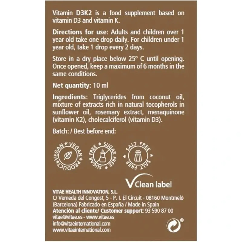 Vitae Vitamin D3K2 10 ml – D3- ja K2-vitamiinit luustolle ja immuunijärjestelmälle