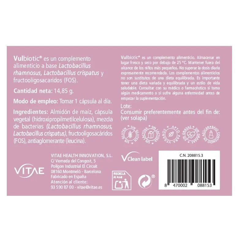 Vulbiotic 30 kapselia – Tabletit emättimen mikrobiomin tasapainon ylläpitämiseen