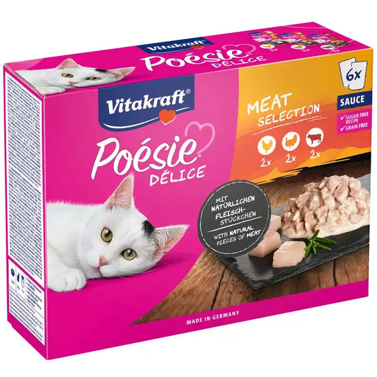 Vitakraft Poesie Delisauce – Monipakkaus, liha, 6 x 85 g