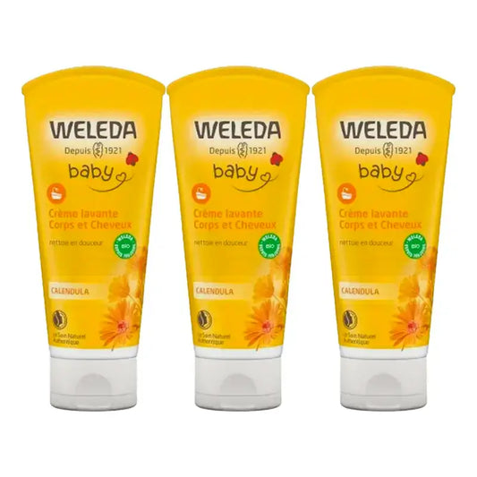 Weleda Baby -shampoo ja suihkugeeli, kehäkukka, 3 x 200 ml