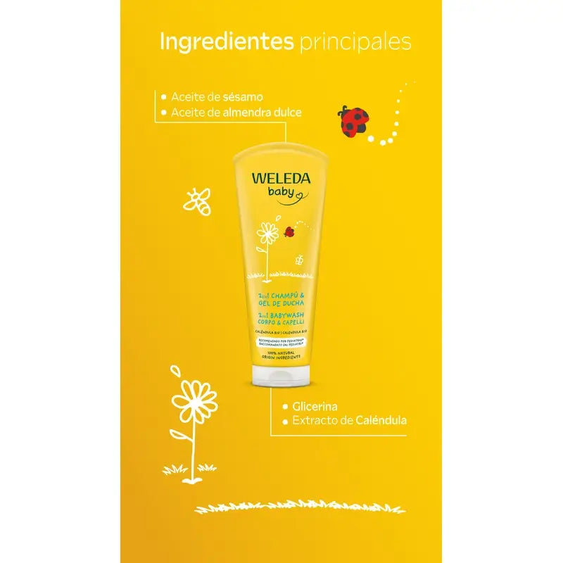 Weleda Baby -shampoo ja suihkugeeli, kehäkukka, 200 ml