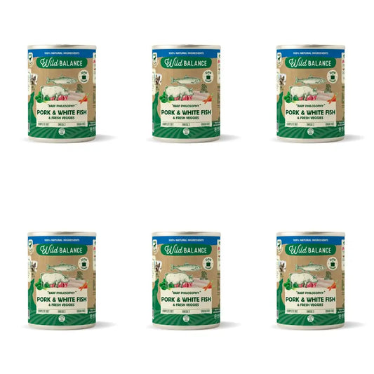 Wild Balance -tölkki, Barf-filosofian mukainen merluza-ruoka koirille, 400 g, 6 kpl:n pakkaus