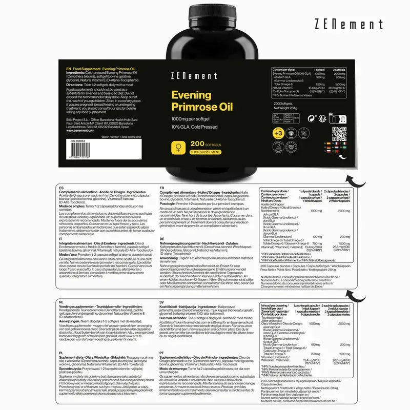 Zenement-natturikukkaöljy 1000 mg, 200 pehmeää kapselia